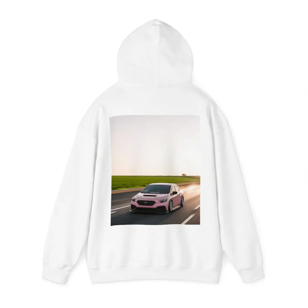 Pink Subaru WRX Speeding Open Road – Hoodies