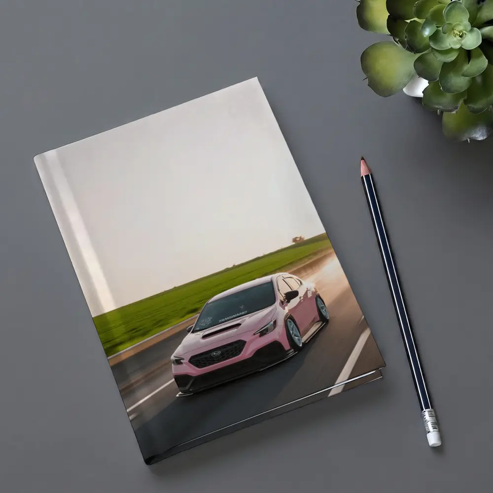 Pink Subaru WRX Speeding Open Road – Notebooks
