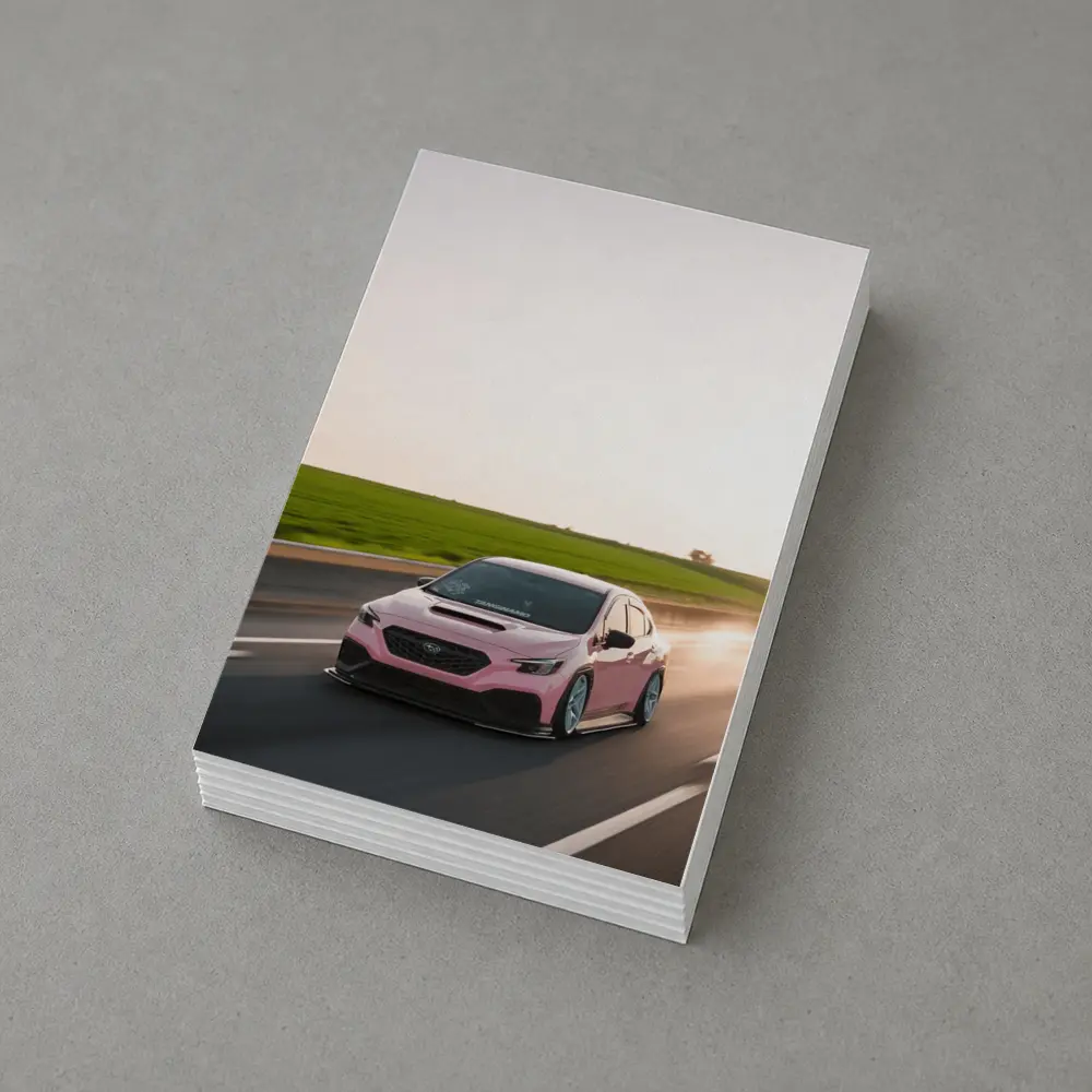 Pink Subaru WRX Speeding Open Road – Postcards