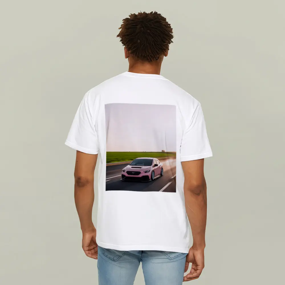 Pink Subaru WRX Speeding Open Road – T-Shirts