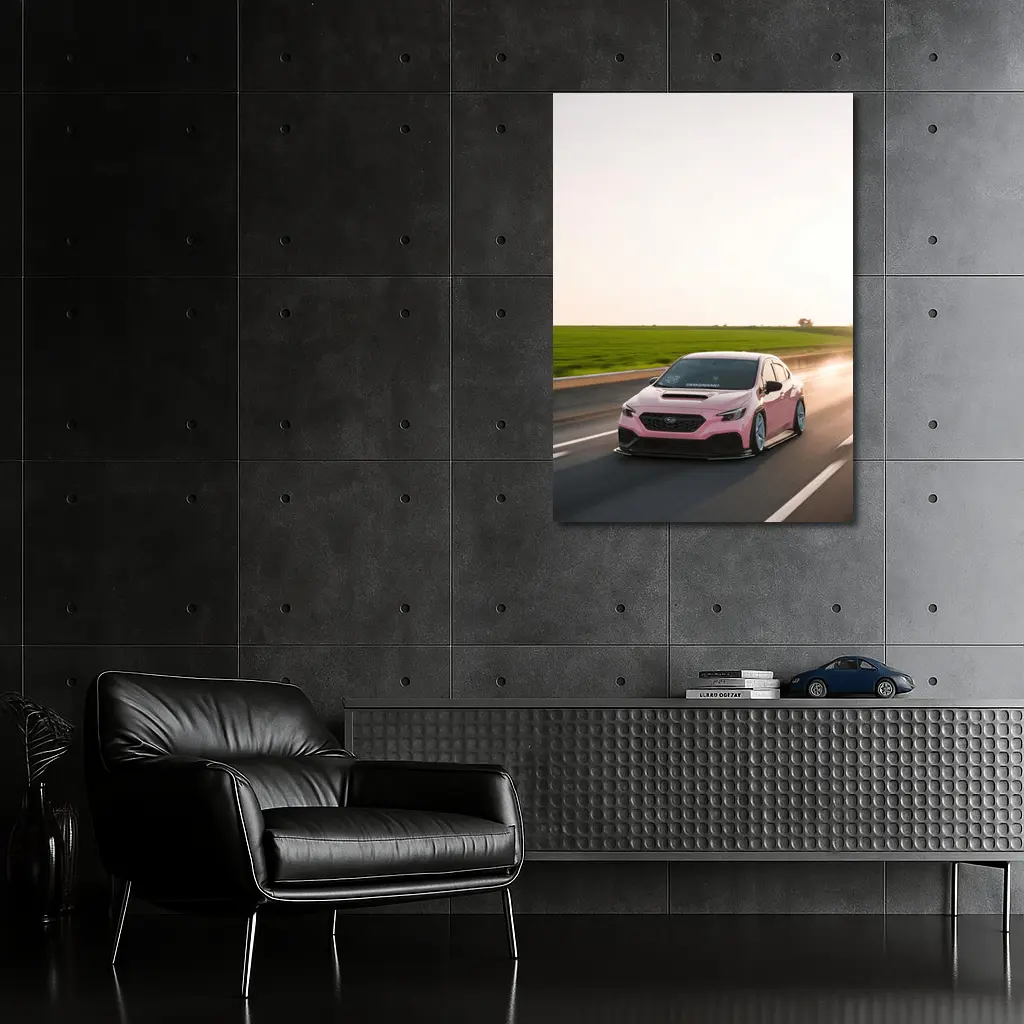Pink Subaru WRX Speeding Open Road – Wall Art