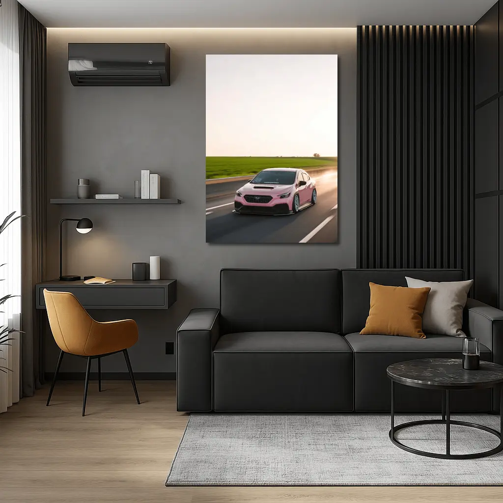 Pink Subaru WRX Speeding Open Road – Wall Art