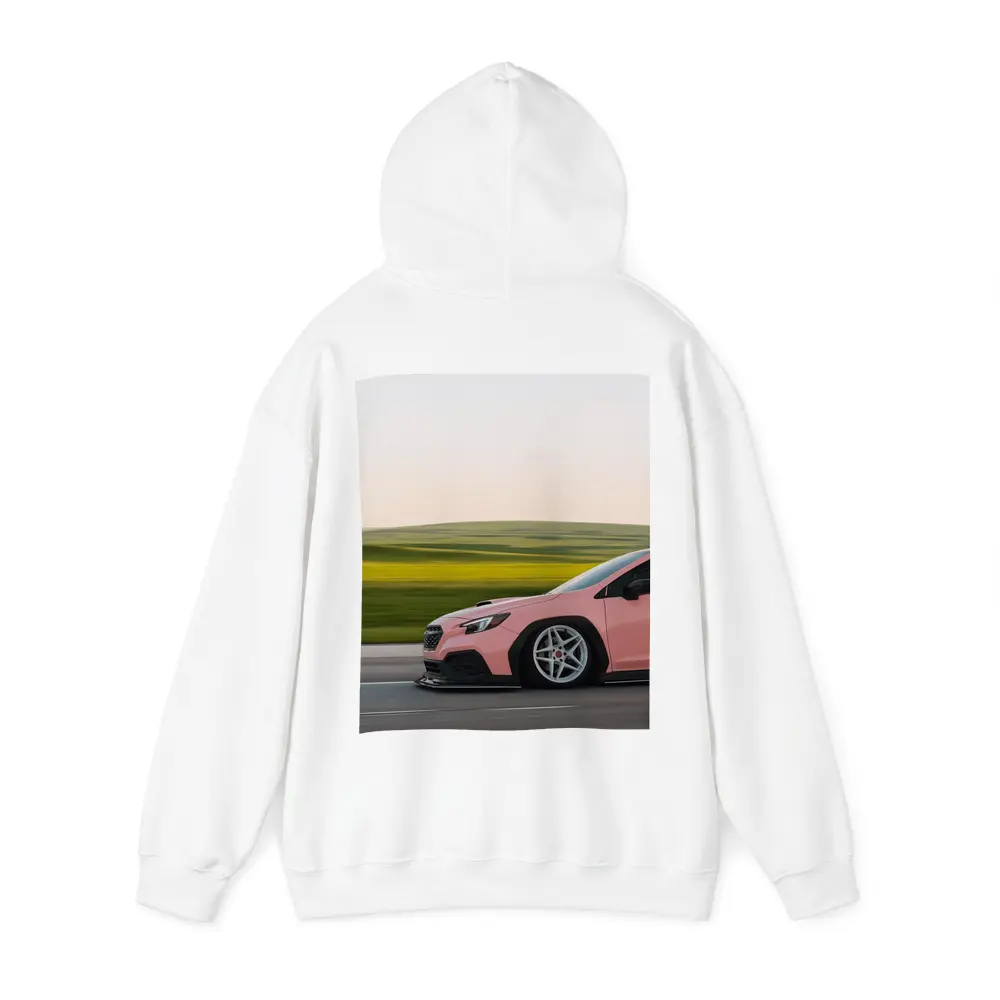 Pink Subaru WRX Speeding Through Green Fields – Hoodies