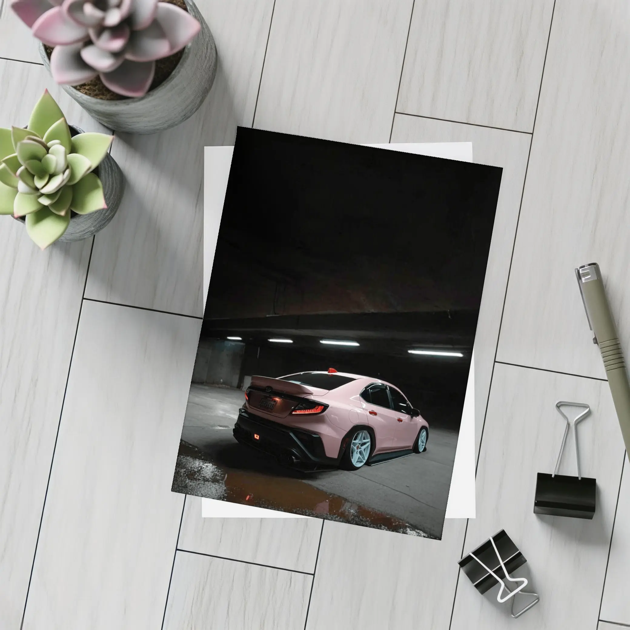 Subaru BRZ Pink Car Underground Parking Night – Postcards