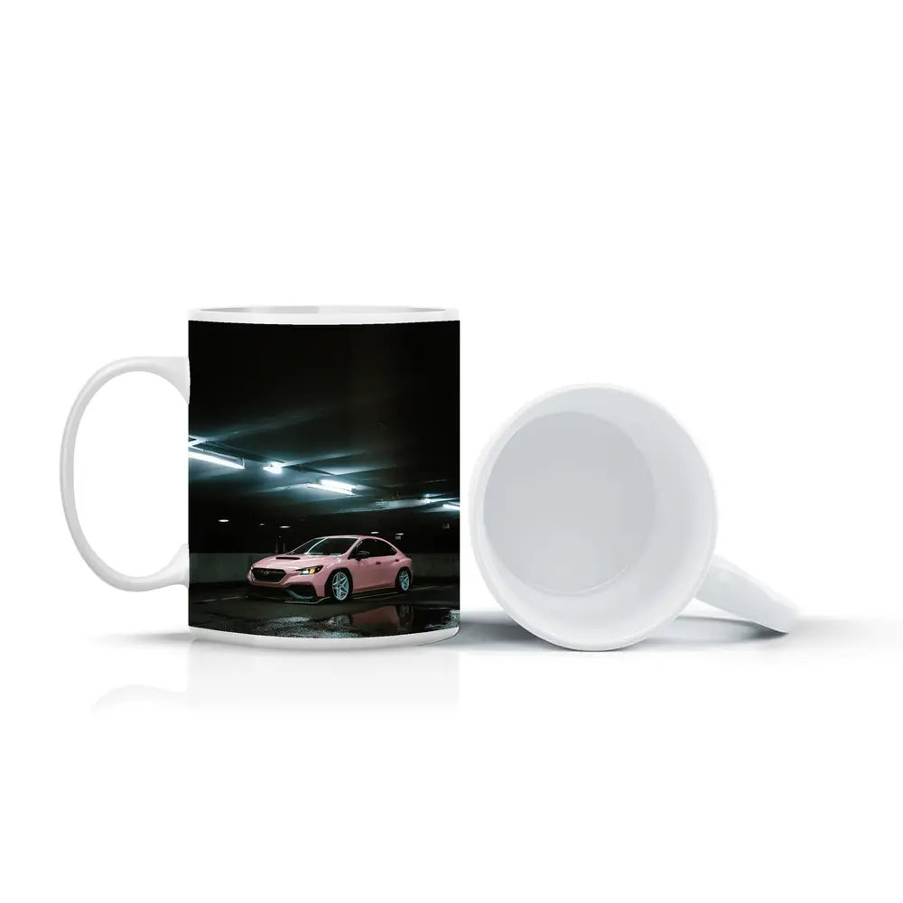 Subaru WRX Pink Slammed Parking Garage Night – Mugs