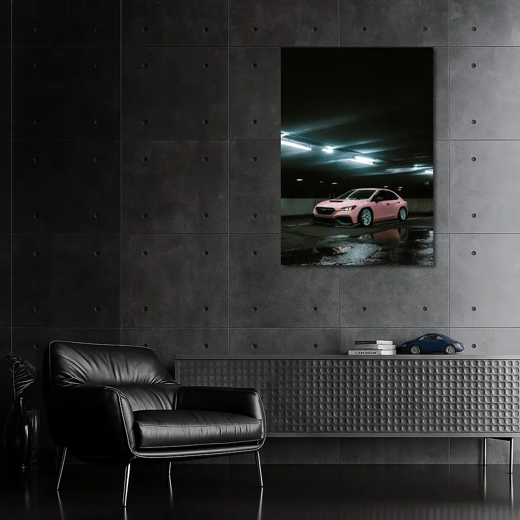 Subaru WRX Pink Slammed Parking Garage Night – Wall Art