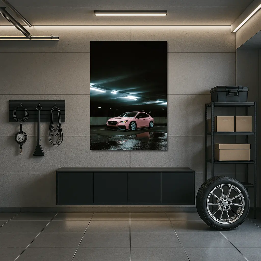 Subaru WRX Pink Slammed Parking Garage Night – Wall Art