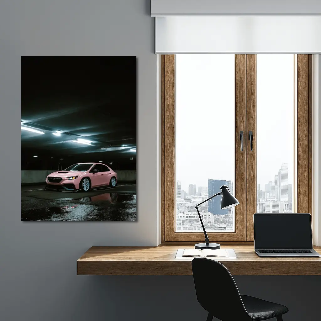 Subaru WRX Pink Slammed Parking Garage Night – Wall Art