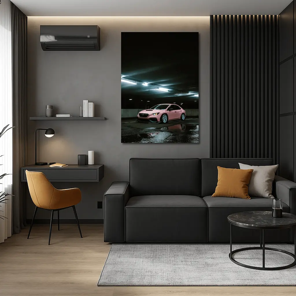 Subaru WRX Pink Slammed Parking Garage Night – Wall Art
