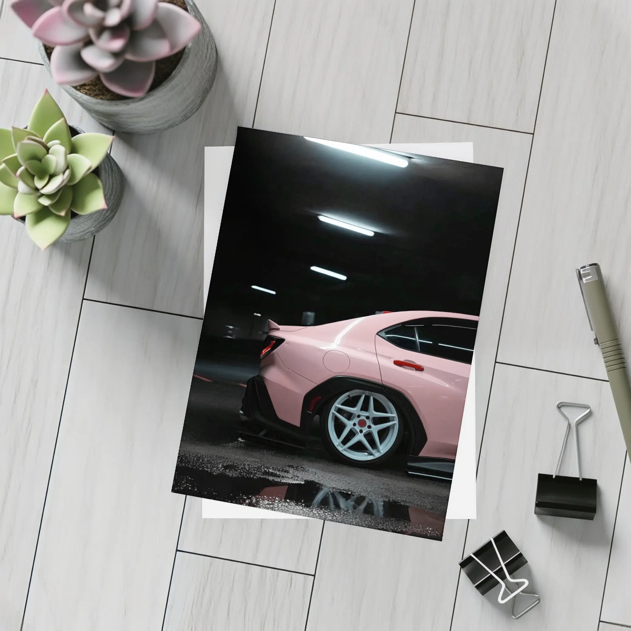 Pink Subaru BRZ Dark Underground Parking Garage – Postcards