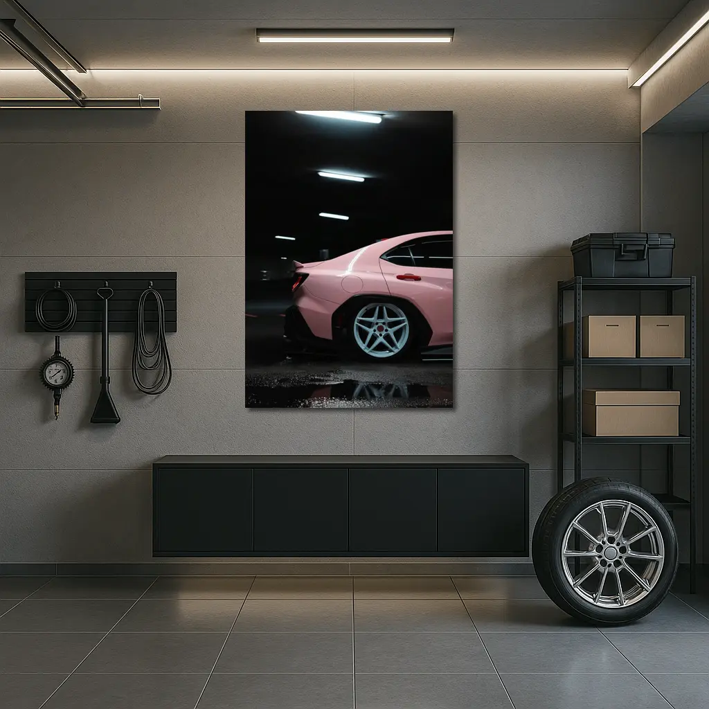Pink Subaru BRZ Dark Underground Parking Garage – Wall Art
