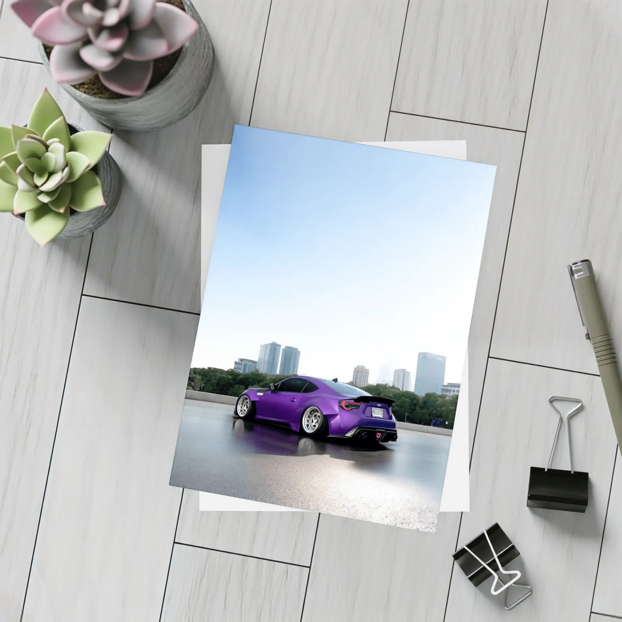 Purple Subaru BRZ Stance City Skyline – Postcards