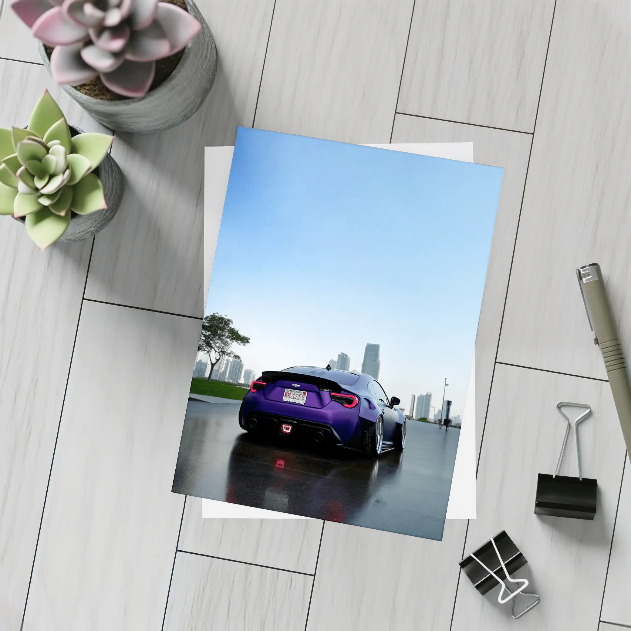 Subaru BRZ Purple Coupe City Skyline – Postcards