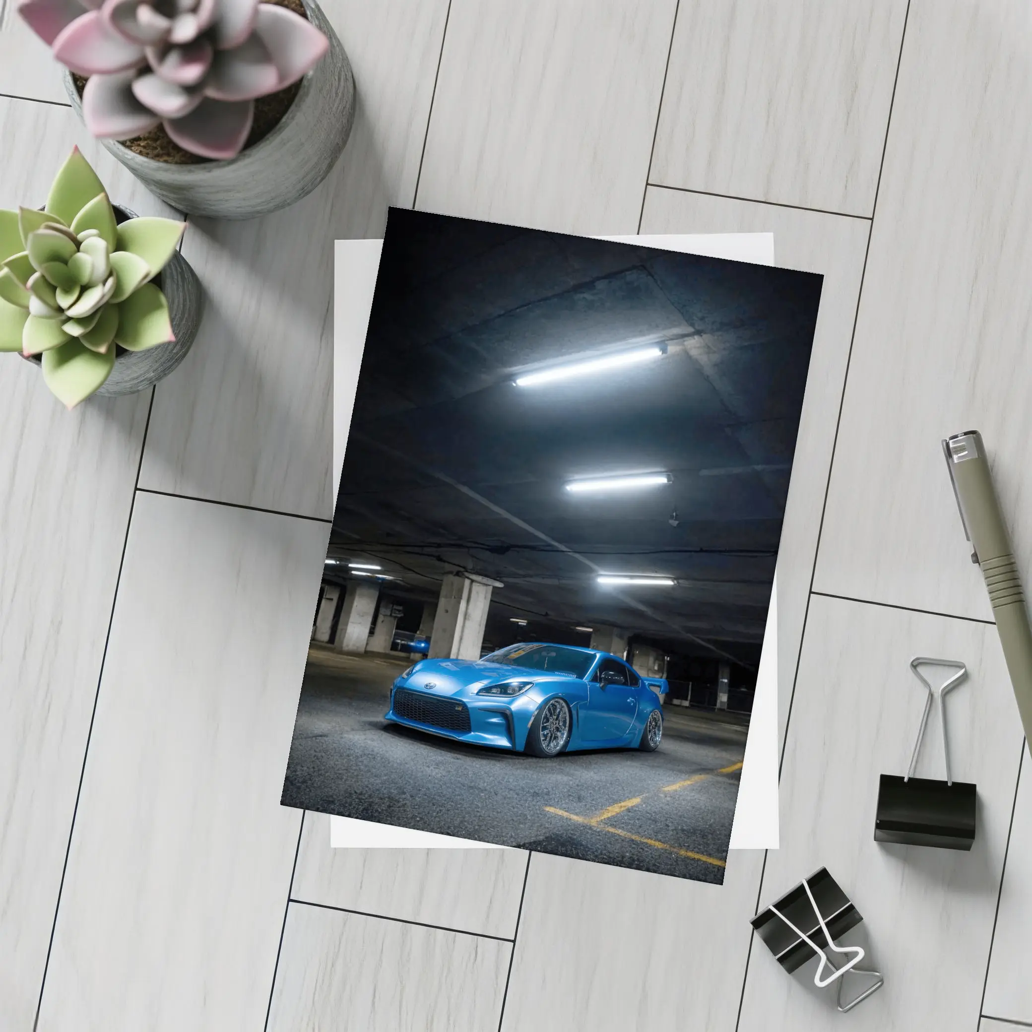 Subaru BRZ Blue Stance Underground Parking Garage – Postcards