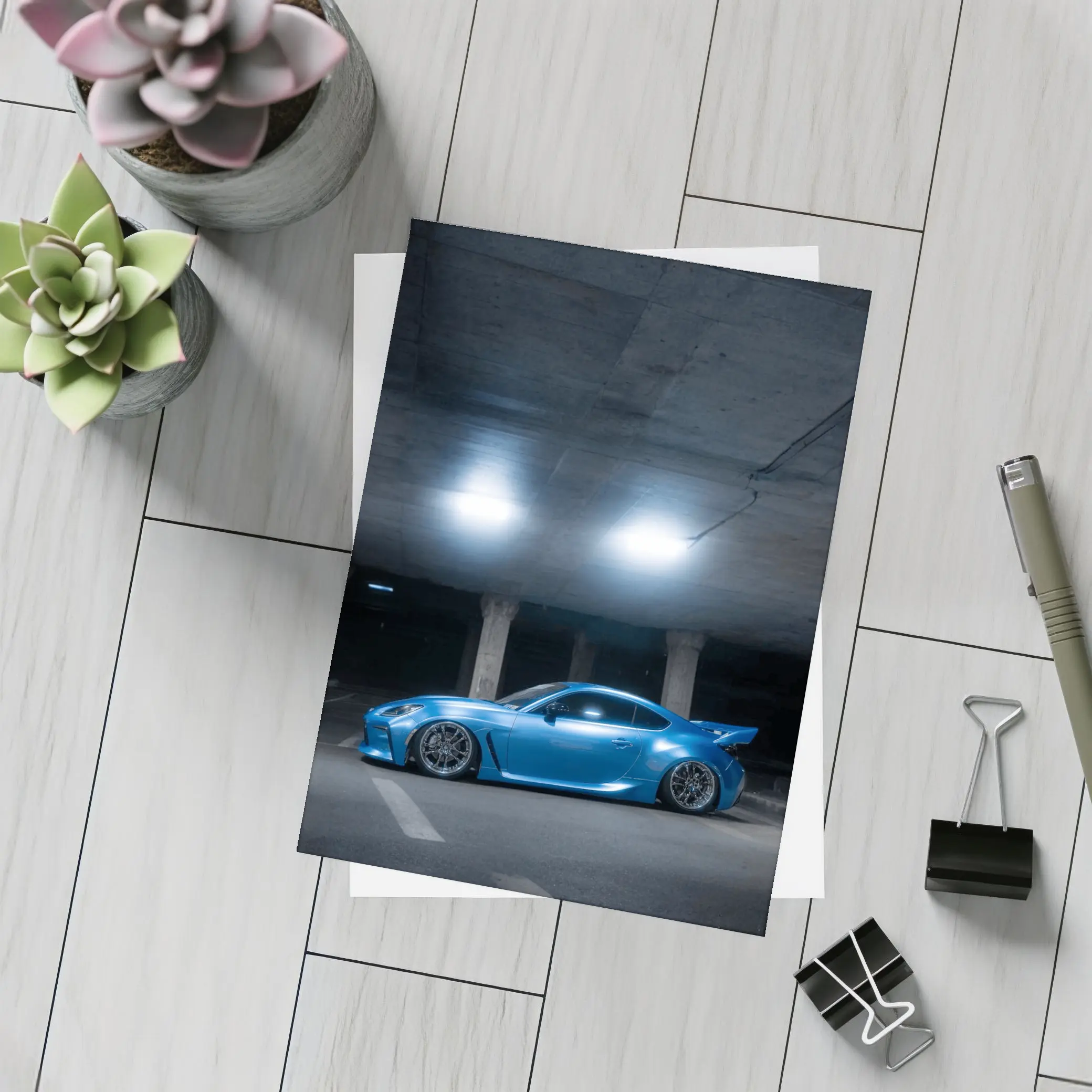 Subaru BRZ Blue Underground Parking Garage – Postcards
