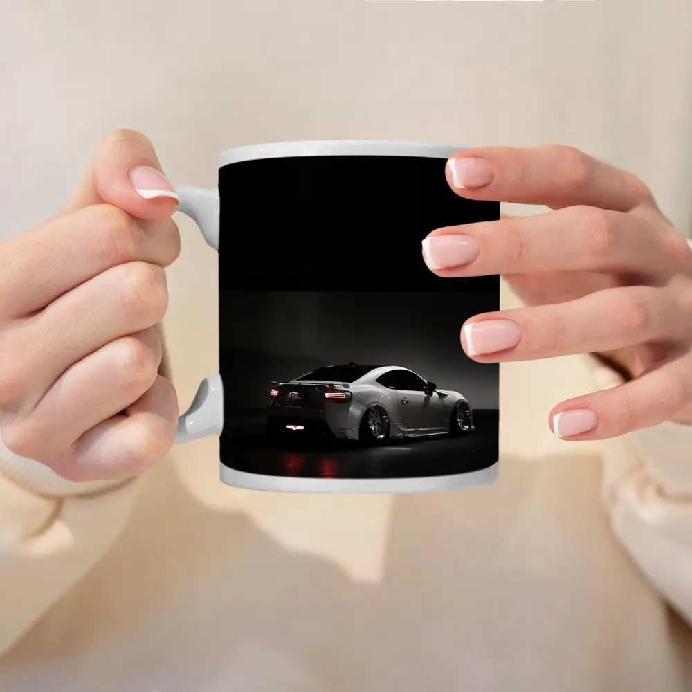 Subaru BRZ White Car Dark Background – Mugs