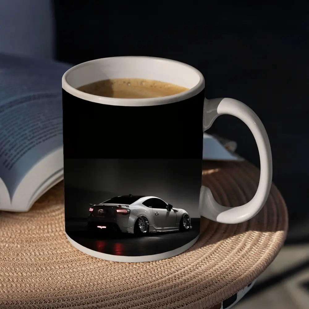Subaru BRZ White Car Dark Background – Mugs