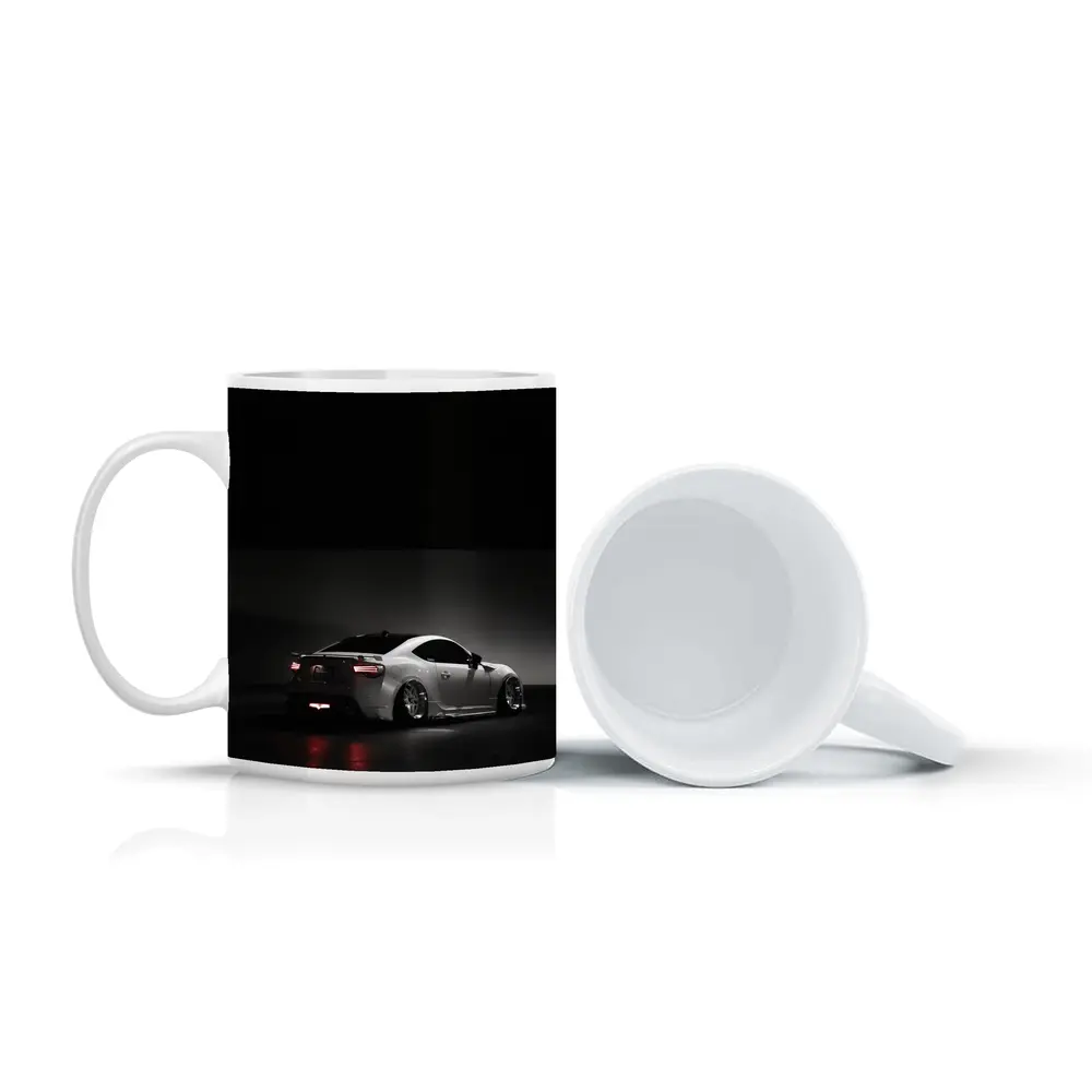 Subaru BRZ White Car Dark Background – Mugs