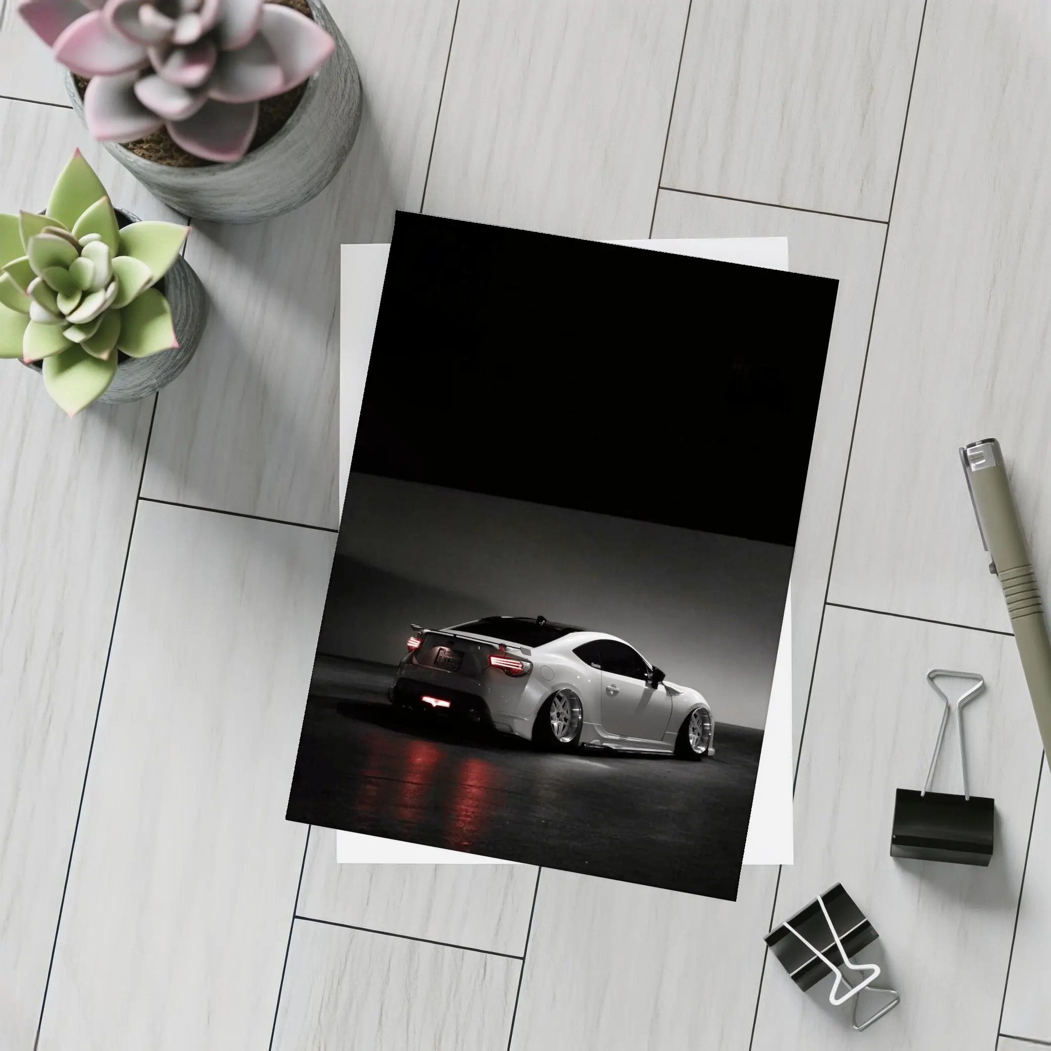 Subaru BRZ White Car Dark Background – Postcards
