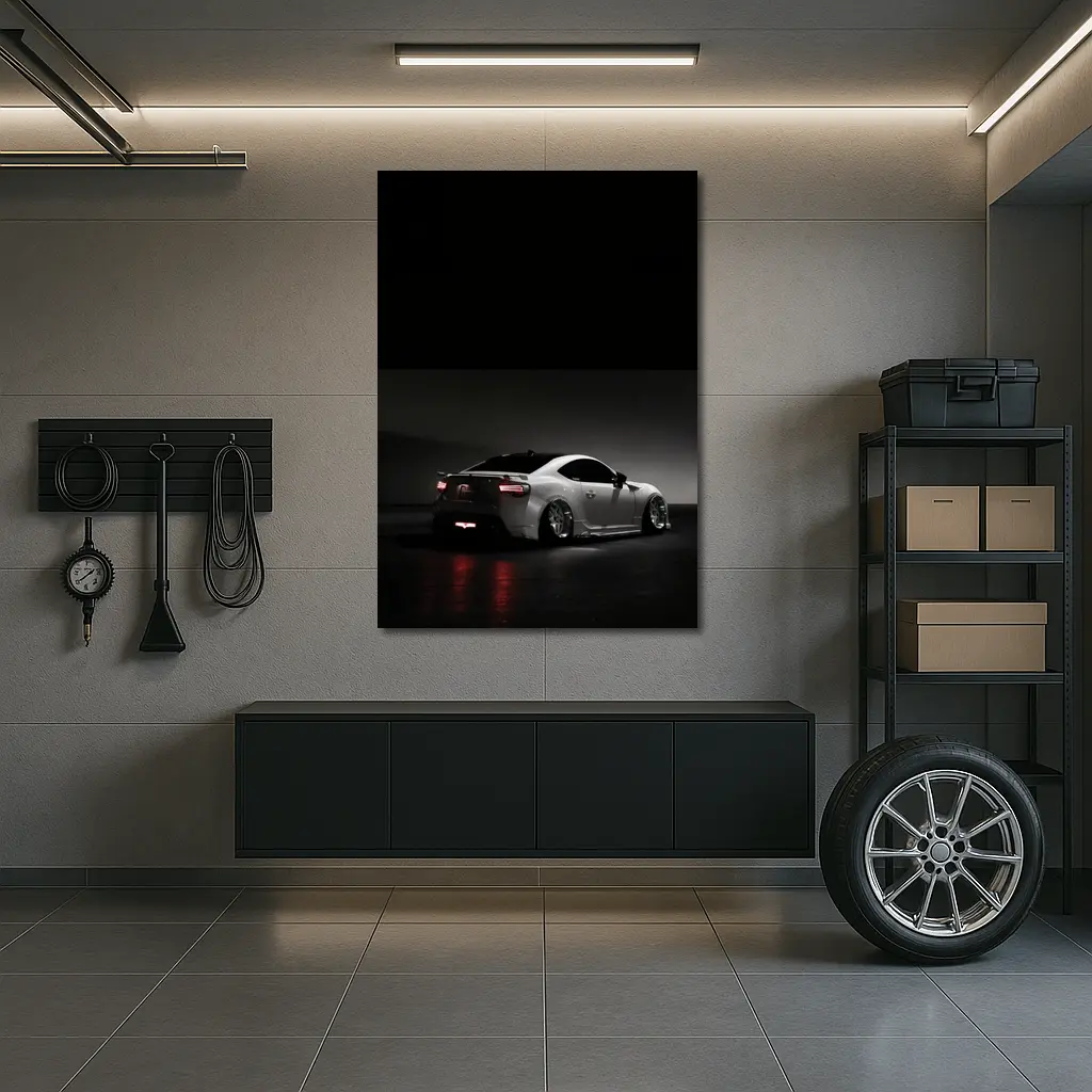 Subaru BRZ White Car Dark Background – Wall Art