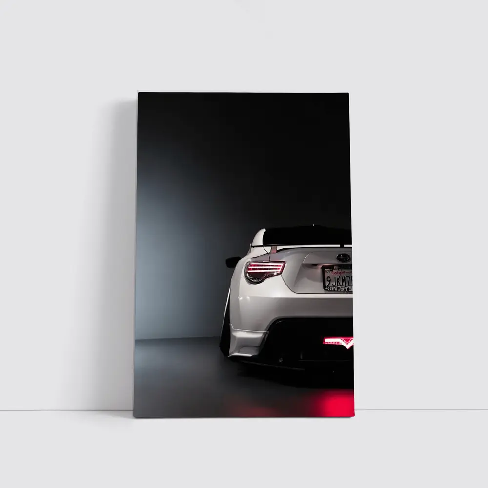 Subaru BRZ White Rear Studio Dark Background – Wall Art
