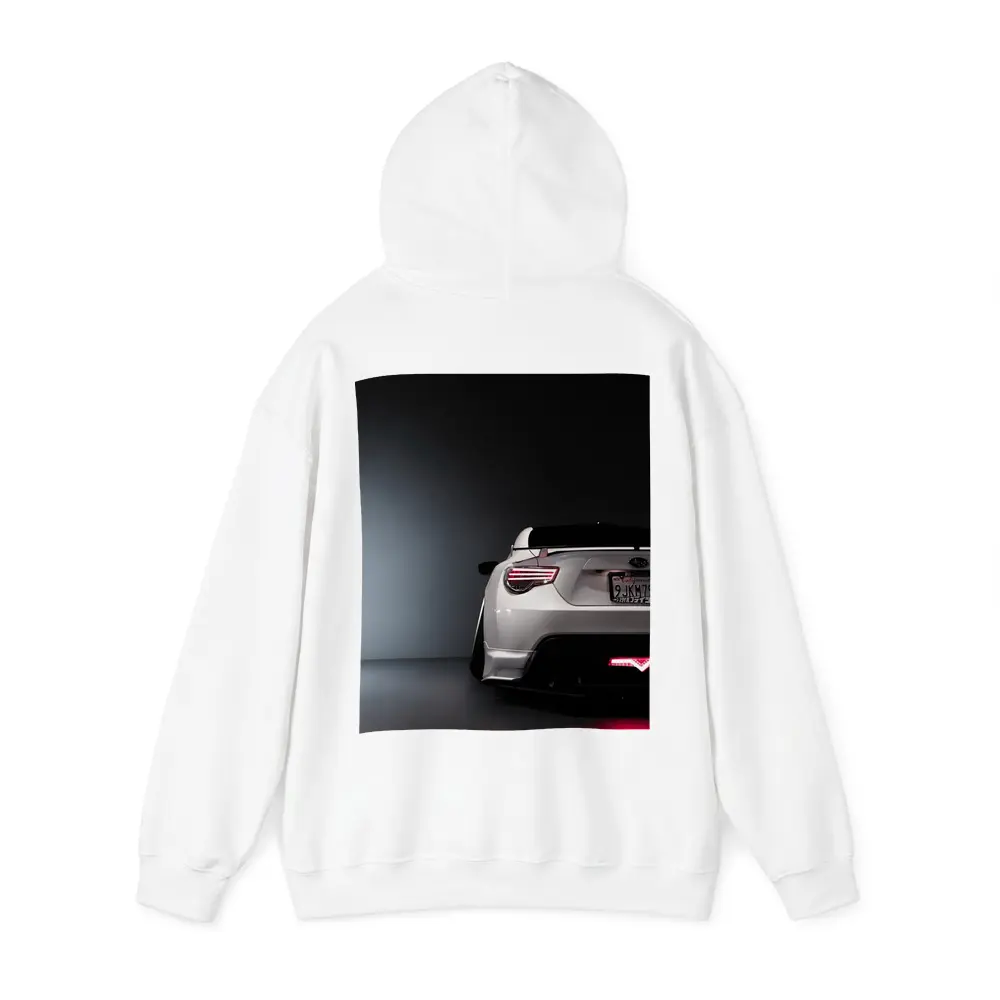 Subaru BRZ White Rear Studio Dark Background – Hoodies