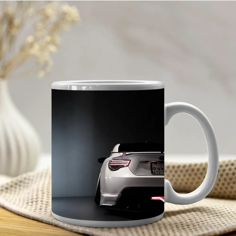 Subaru BRZ White Rear Studio Dark Background – Mugs