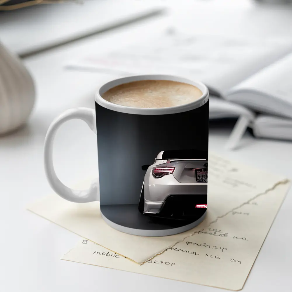 Subaru BRZ White Rear Studio Dark Background – Mugs