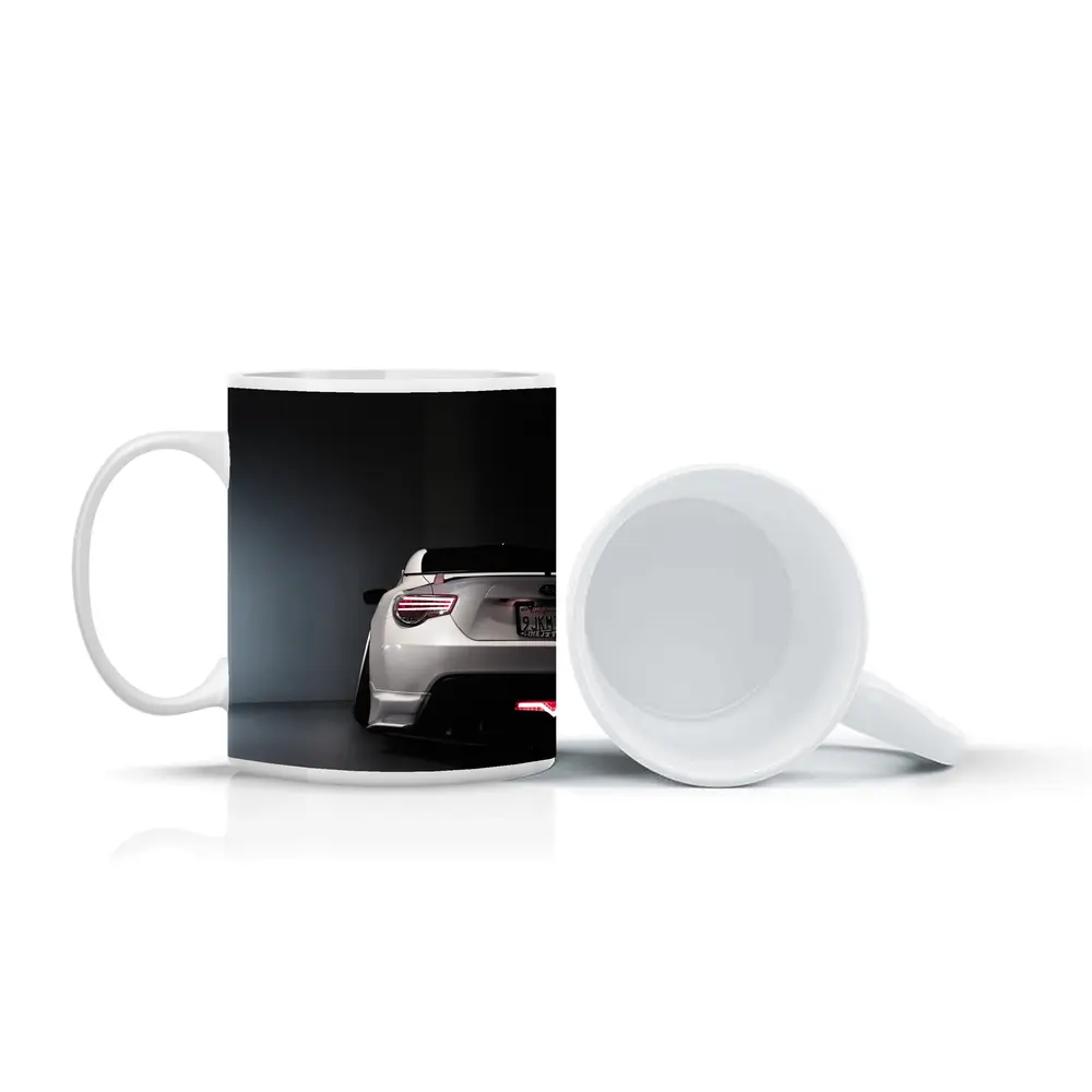Subaru BRZ White Rear Studio Dark Background – Mugs