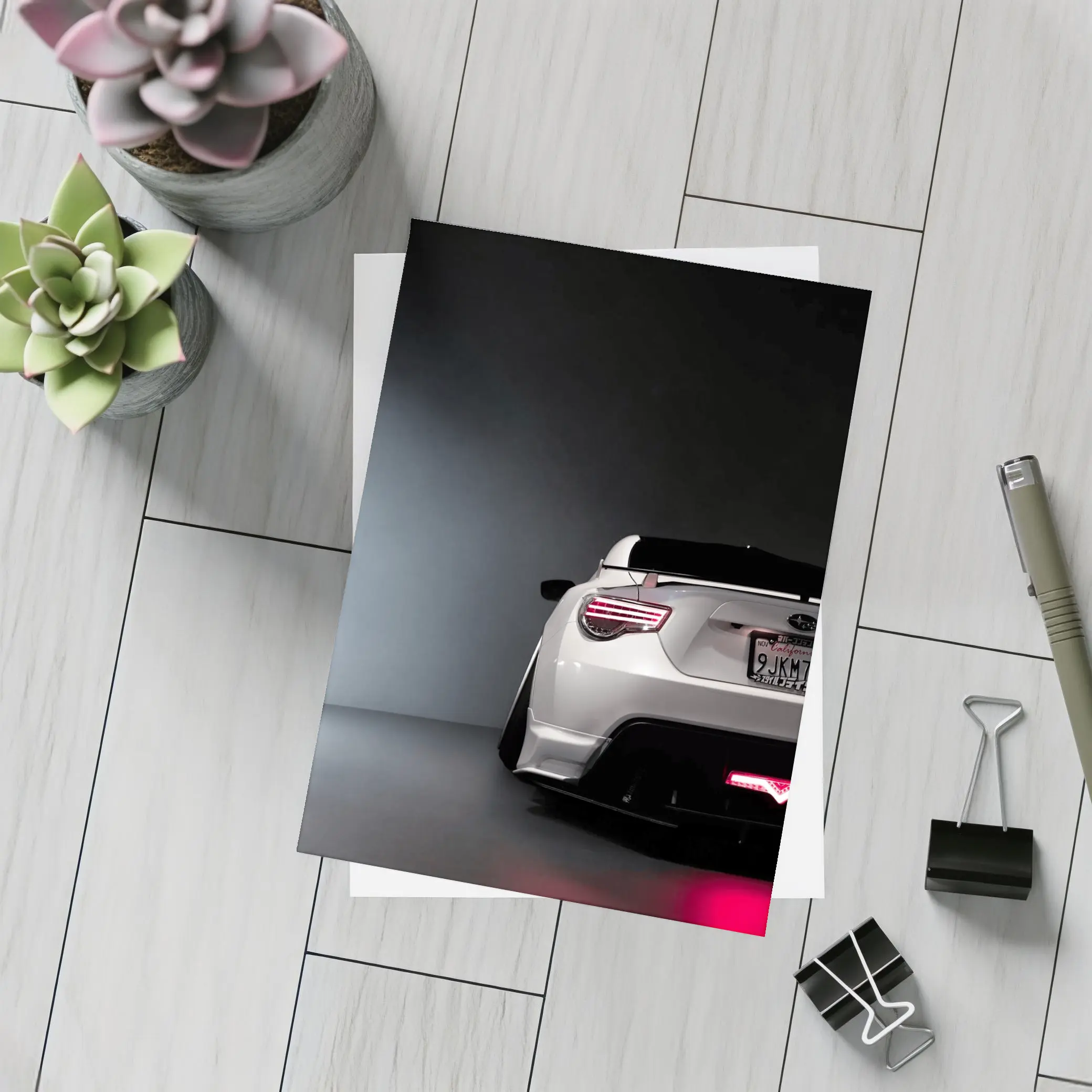 Subaru BRZ White Rear Studio Dark Background – Postcards