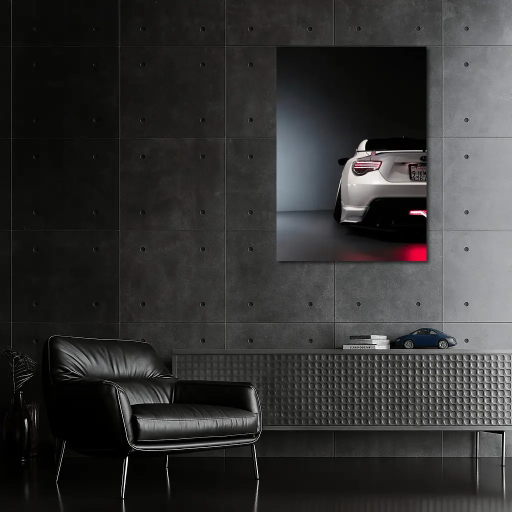 Subaru BRZ White Rear Studio Dark Background – Wall Art