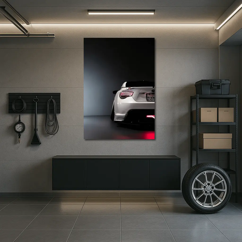 Subaru BRZ White Rear Studio Dark Background – Wall Art