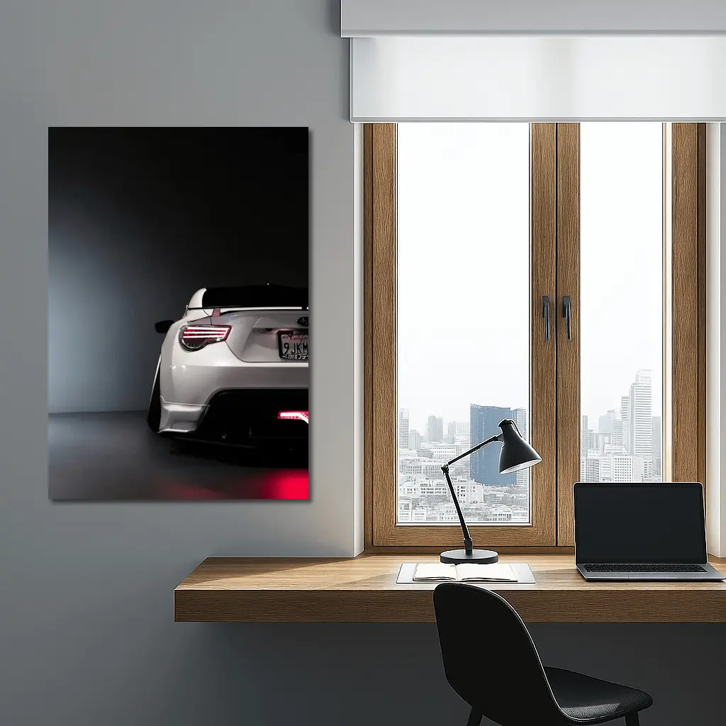 Subaru BRZ White Rear Studio Dark Background – Wall Art