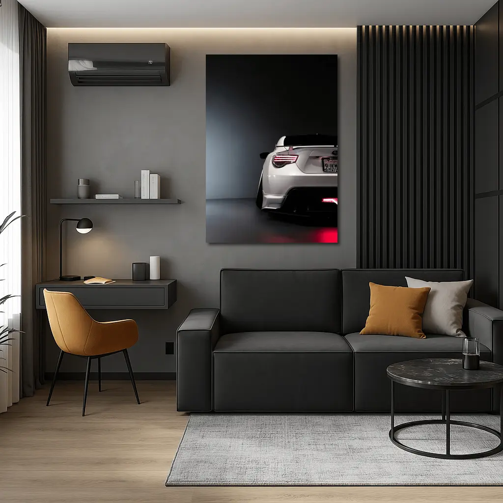 Subaru BRZ White Rear Studio Dark Background – Wall Art