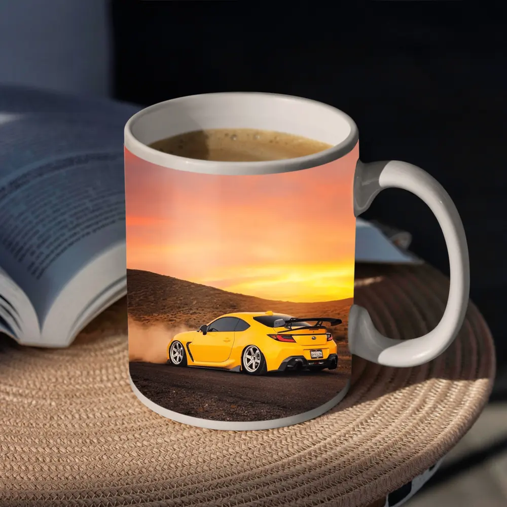 Subaru BRZ Yellow Drifting Desert Sunset – Mugs