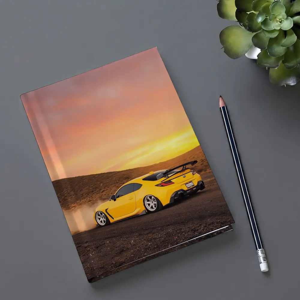 Subaru BRZ Yellow Drifting Desert Sunset – Notebooks