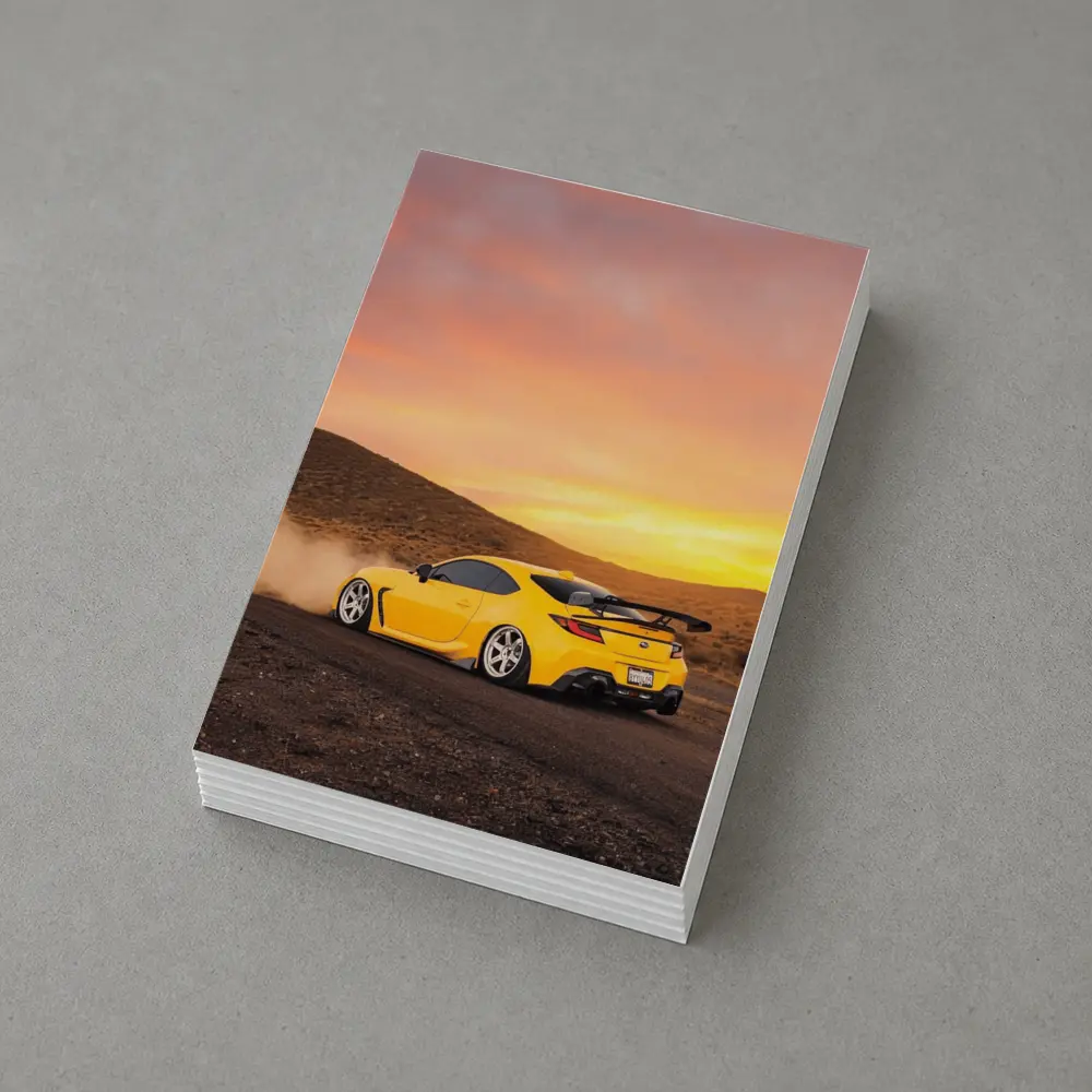 Subaru BRZ Yellow Drifting Desert Sunset – Postcards