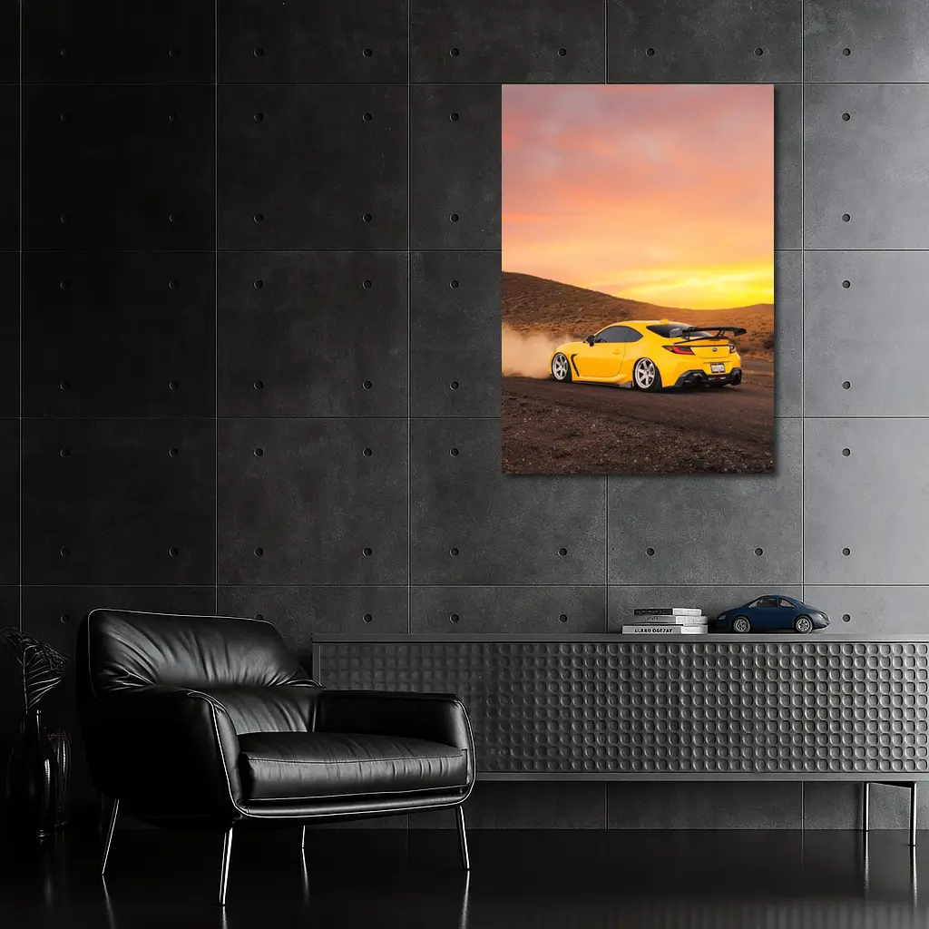 Subaru BRZ Yellow Drifting Desert Sunset – Wall Art