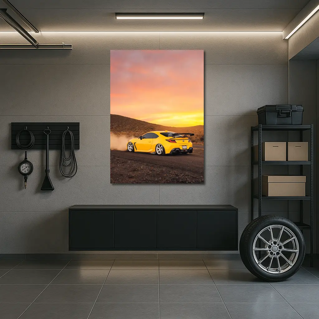 Subaru BRZ Yellow Drifting Desert Sunset – Wall Art