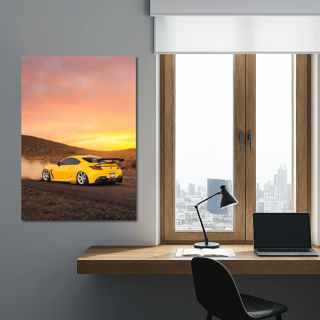Subaru BRZ Yellow Drifting Desert Sunset – Wall Art