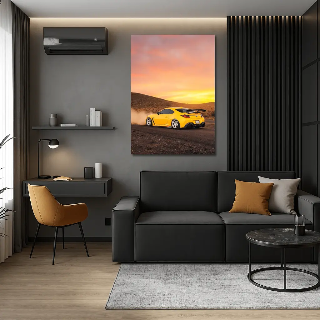 Subaru BRZ Yellow Drifting Desert Sunset – Wall Art
