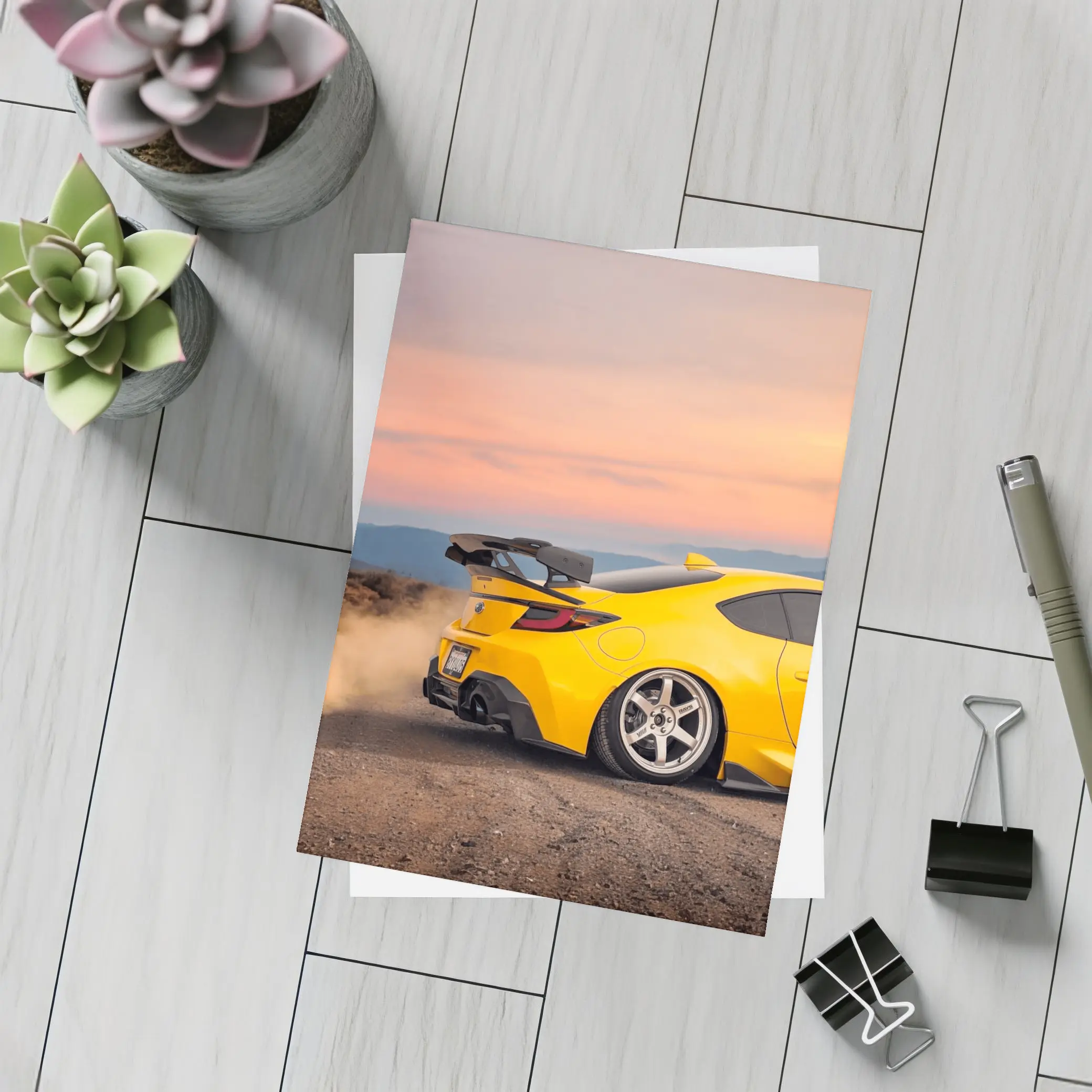 Subaru BRZ Yellow Stance Desert Sunset – Postcards