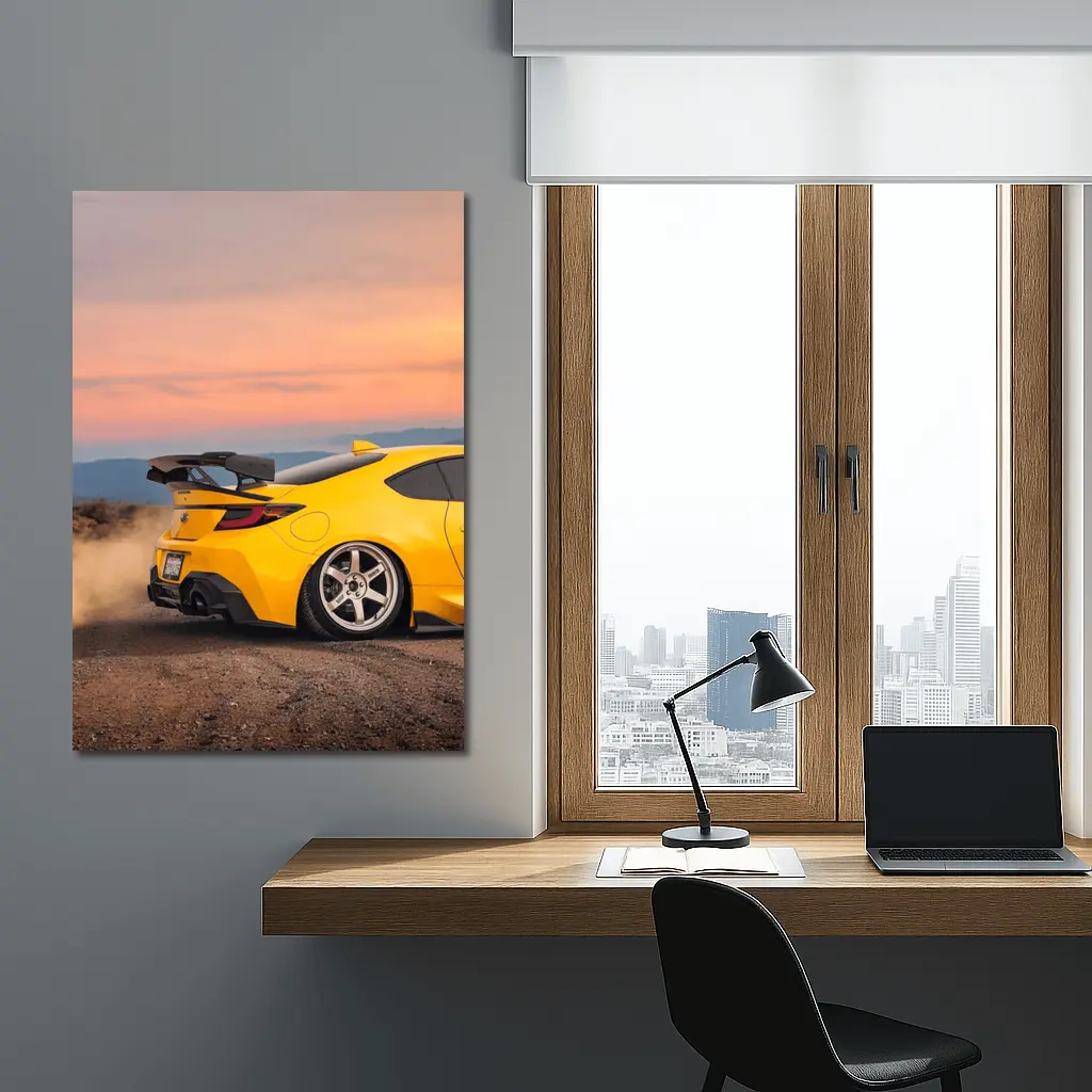 Subaru BRZ Yellow Stance Desert Sunset – Wall Art