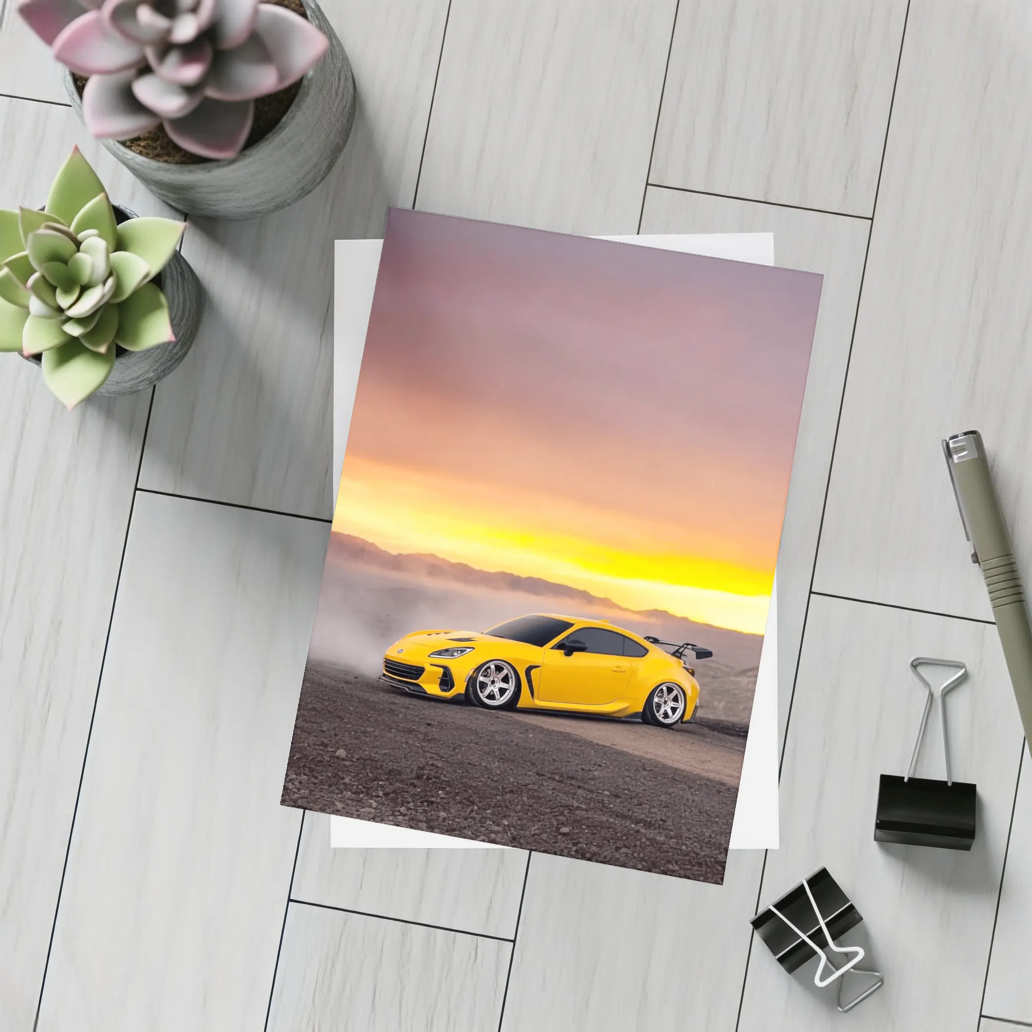 Subaru BRZ Yellow Wide Body Desert Sunset – Postcards