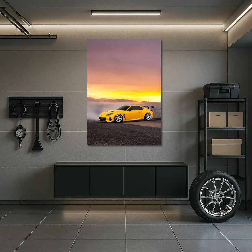 Subaru BRZ Yellow Wide Body Desert Sunset – Wall Art