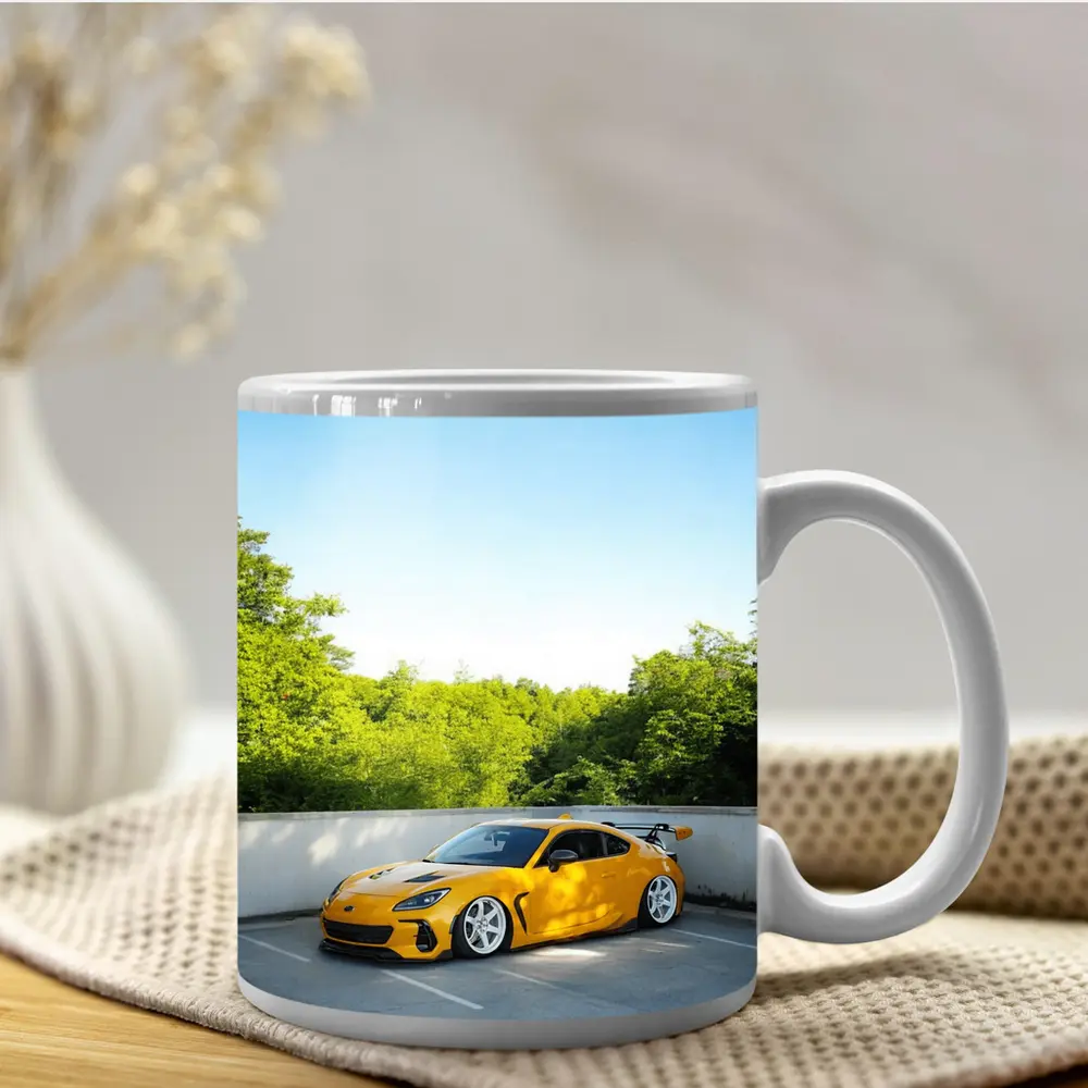 Yellow Subaru BRZ Widebody Parking Lot – Mugs