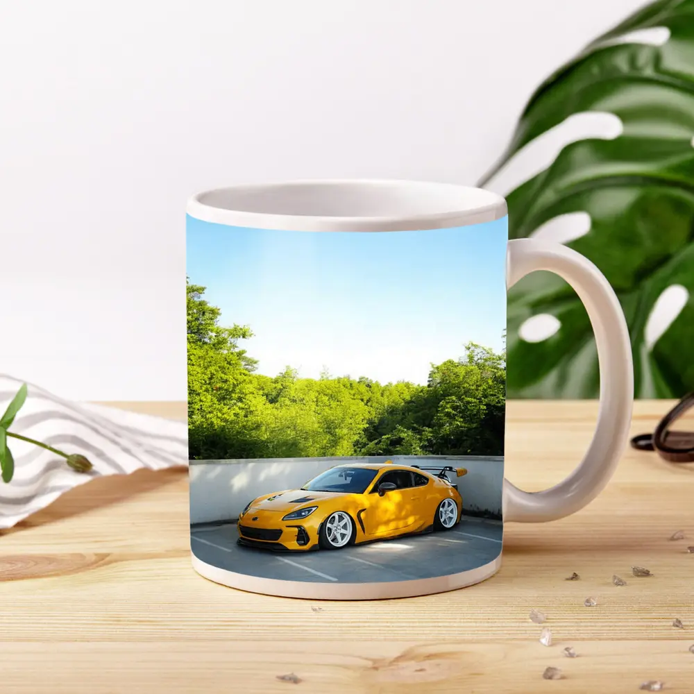 Yellow Subaru BRZ Widebody Parking Lot – Mugs