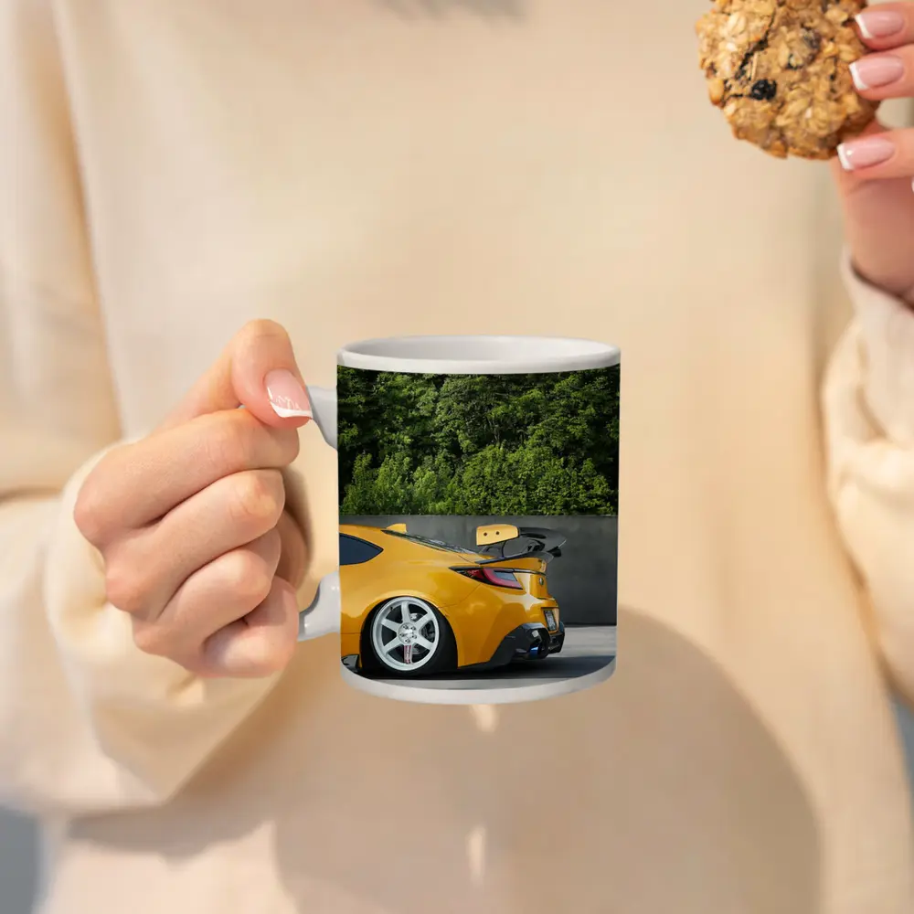 Yellow Subaru BRZ Wide Body Parking Lot – Mugs