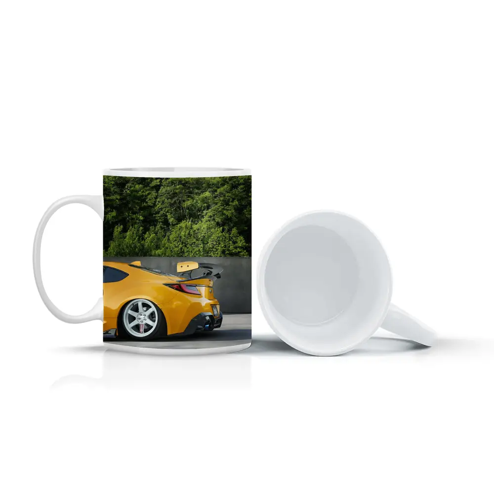 Yellow Subaru BRZ Wide Body Parking Lot – Mugs