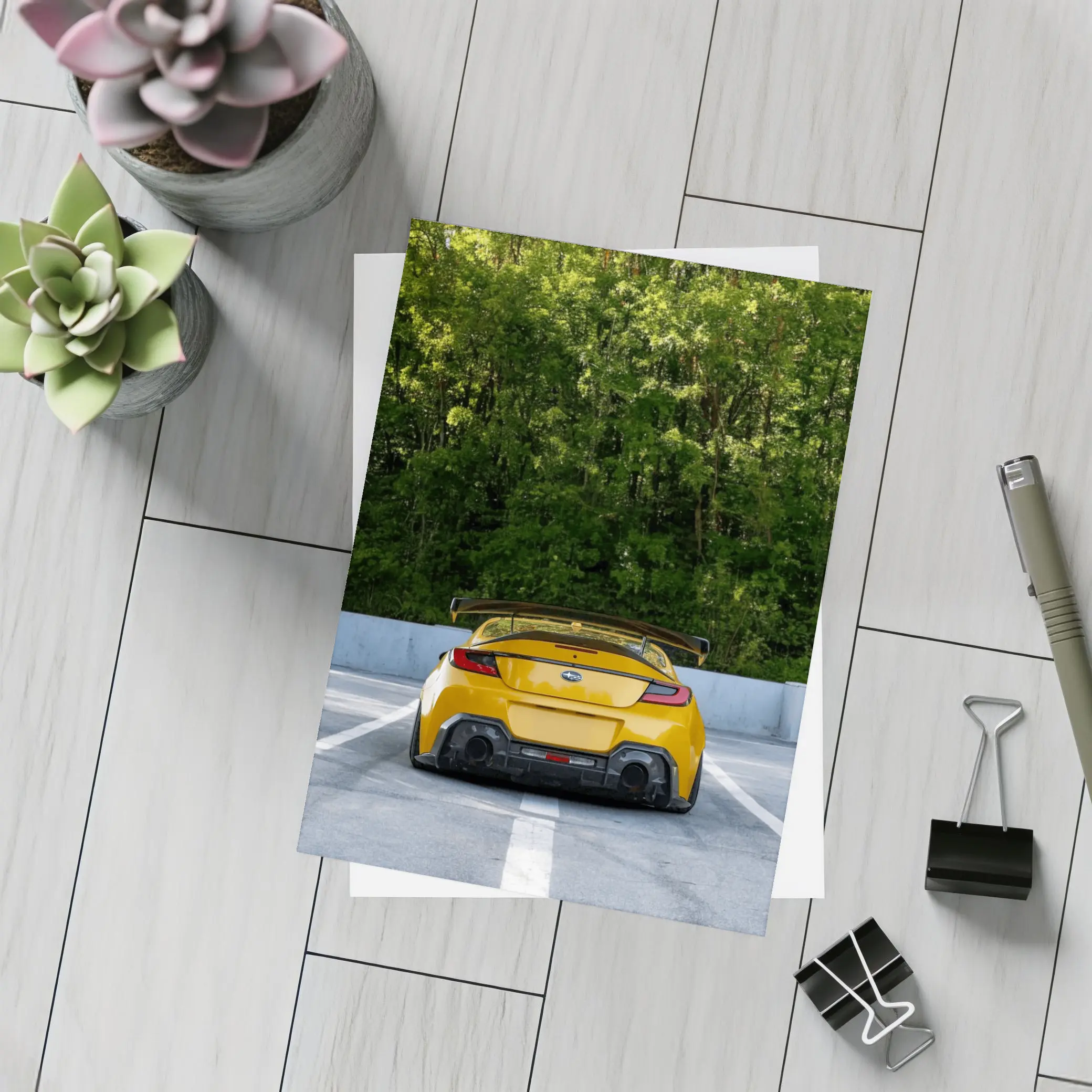 Subaru BRZ Yellow Wide Body Rear View – Postcards